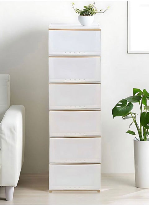 Chest of 6 Drawers White/Beige 42×34×124 cm