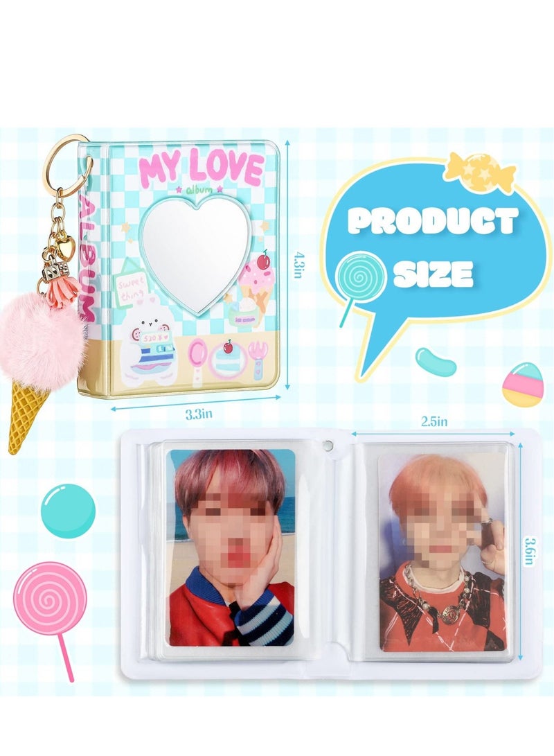 Captaintech 3 Inch Mini Photo Album Set Kpop Photocard Holder Book Binder With Pendant And Diy Keychian For Collecting Picture, 40 Pockets(Heart, Ice Cream) - Image 2