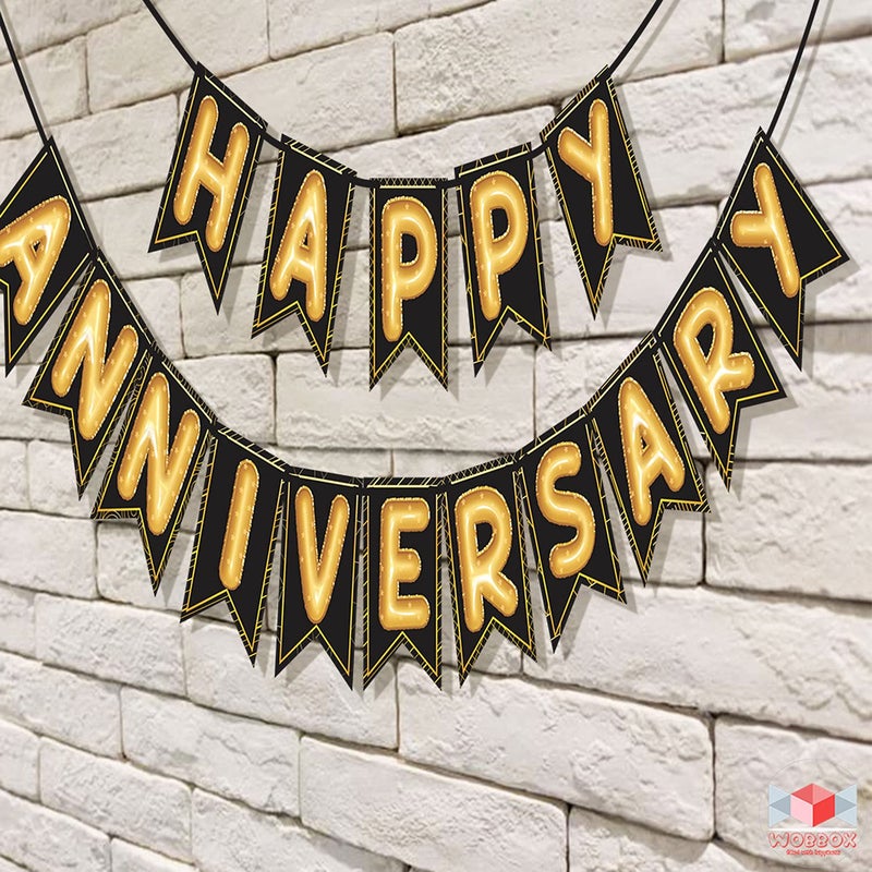 Wobbox Happy Anniversary Black Star Golden Balloon Font Bunting Banner Anniversary Decoration for Home Happy Anniversary Decoration Item Marriage Anniversary Decoration Item - Image 4