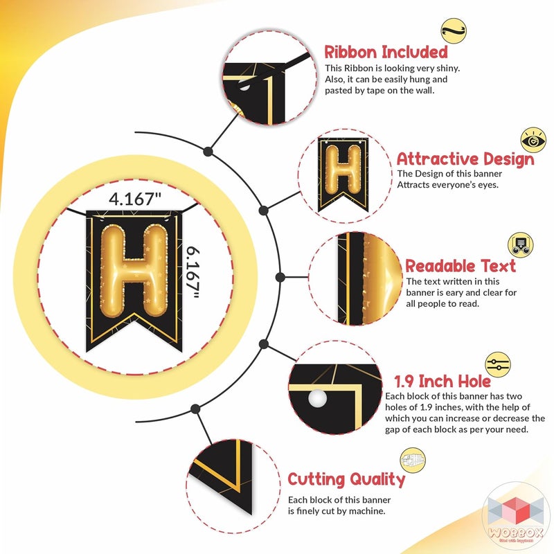 Wobbox Happy Anniversary Black Star Golden Balloon Font Bunting Banner Anniversary Decoration for Home Happy Anniversary Decoration Item Marriage Anniversary Decoration Item - Image 2