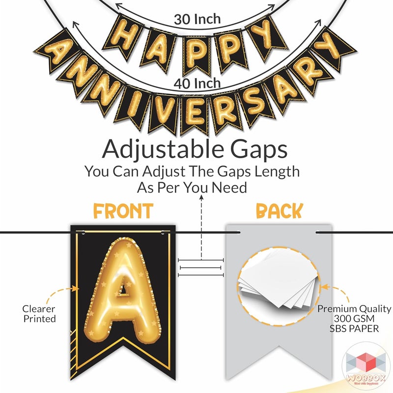 Wobbox Happy Anniversary Black Star Golden Balloon Font Bunting Banner Anniversary Decoration for Home Happy Anniversary Decoration Item Marriage Anniversary Decoration Item - Image 3