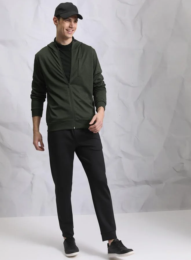 HIGHLANDER Solid Zip Up Hooded Jacket by Styli