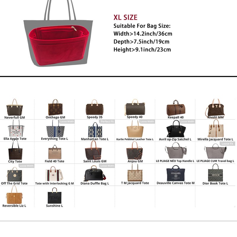 banbeln Purse Organizer Insert, Suede Bag Organizer Handbag Tote Shaper, Suede Material, Soft and Non Damaging Bag (X-Large,Red) - Image 2