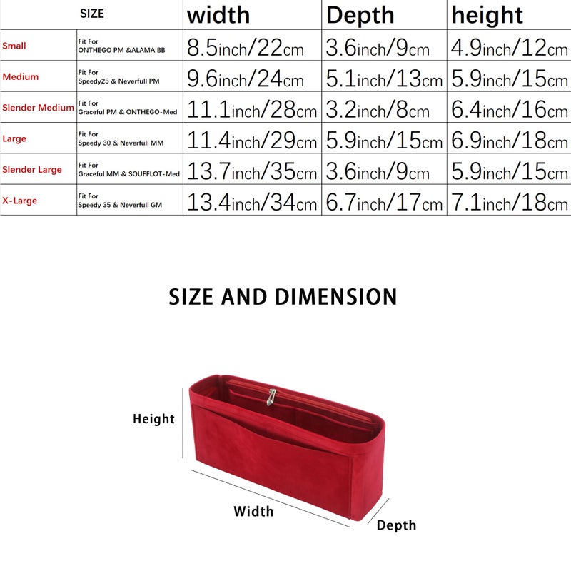 banbeln Purse Organizer Insert, Suede Bag Organizer Handbag Tote Shaper, Suede Material, Soft and Non Damaging Bag (X-Large,Red) - Image 3