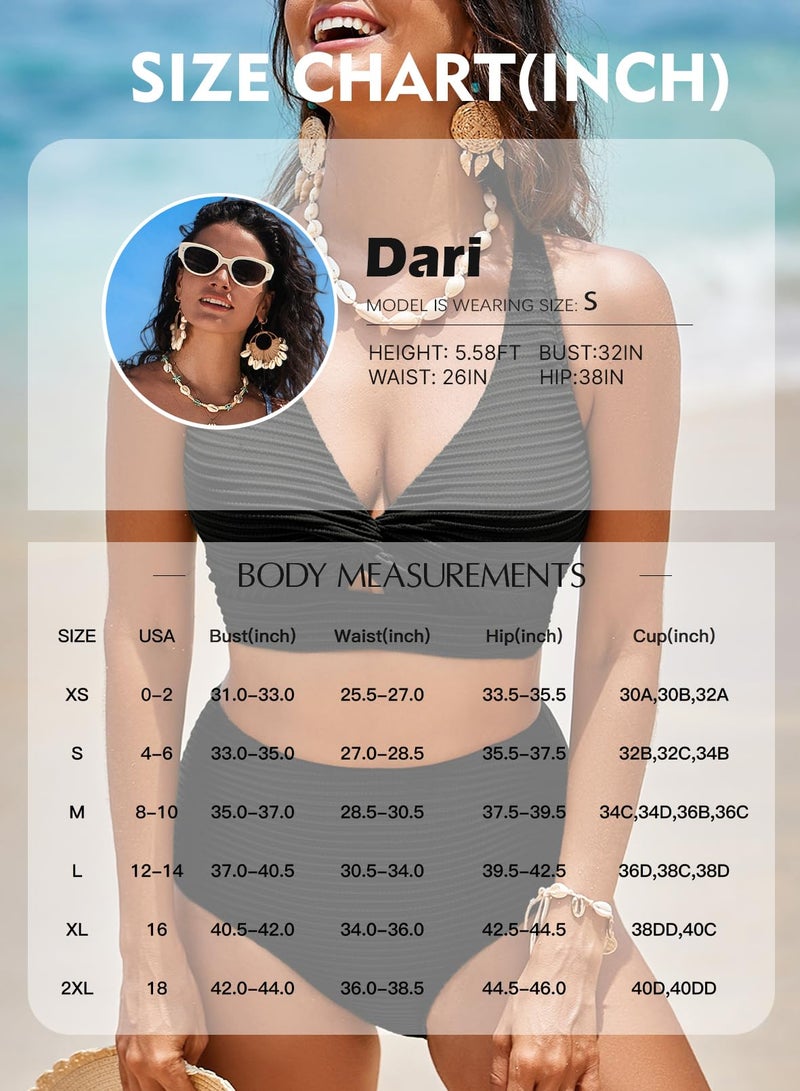 Herseas 2 Piece Bikini Set for Women Swimsuits High Waisted Full Coverage Bathing Suits Textured Tropical Swimwear Cute Beach Vacation Essentials Light French Beige Medium - Image 5