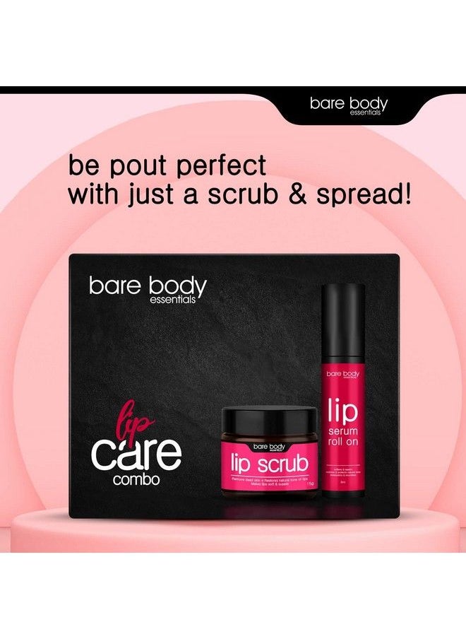 Bare Body Essentials - Lip Care Combo; Enriched With Argan Oil & Almond Oil; Softens Supple And Smooth Lips; Moisturizes & Repairs For All Skin Type; Contains Lip Serum Rollon 8Ml & Lip Scrub 15G - Image 1
