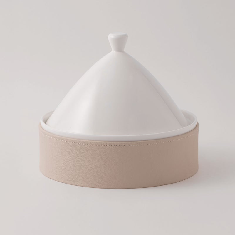 La Mesa Porcelain Tagine With Plain Beige Leather Coat, White, 9.5" - Image 2