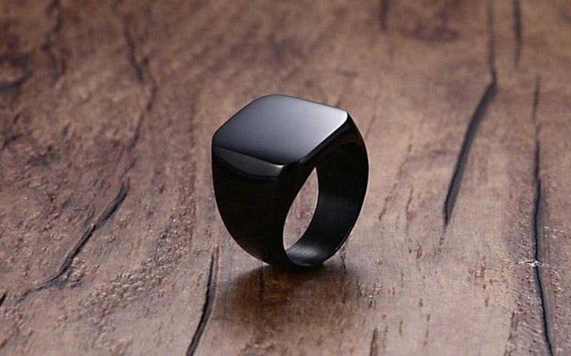 ENHONG Mens Rings Stainless Steel Square Signet Rings for Men,Black Pinky Thumb Ring for Dad Father Jewelry Gift for Him,Men's Ring for Biker Size 9 - Image 2