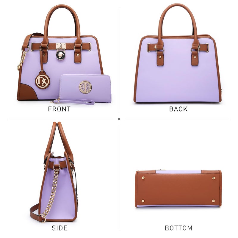 Dasein Women Handbags Top Handle Satchel Purse Shoulder Bag Hobo Bag Work Bag Set 2pcs (Light Purple) - Image 3