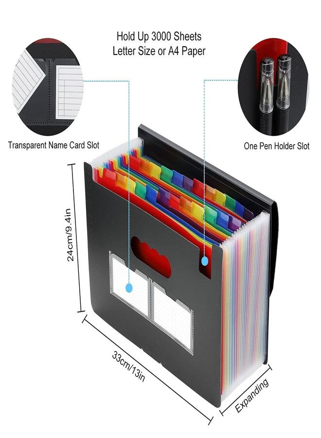 MEZON حافظة ملفات قابلة للتوسيع من ميزون، ٢٤ جيبًا | منظم مستندات أكورديون بحجم A4 وحجم الرسائل مع ملصقات ملونة | صندوق ملفات بلاستيكي محمول للشهادات والفواتير والإيصالات، للمكتب والمدرسة والمنزل - Image 2