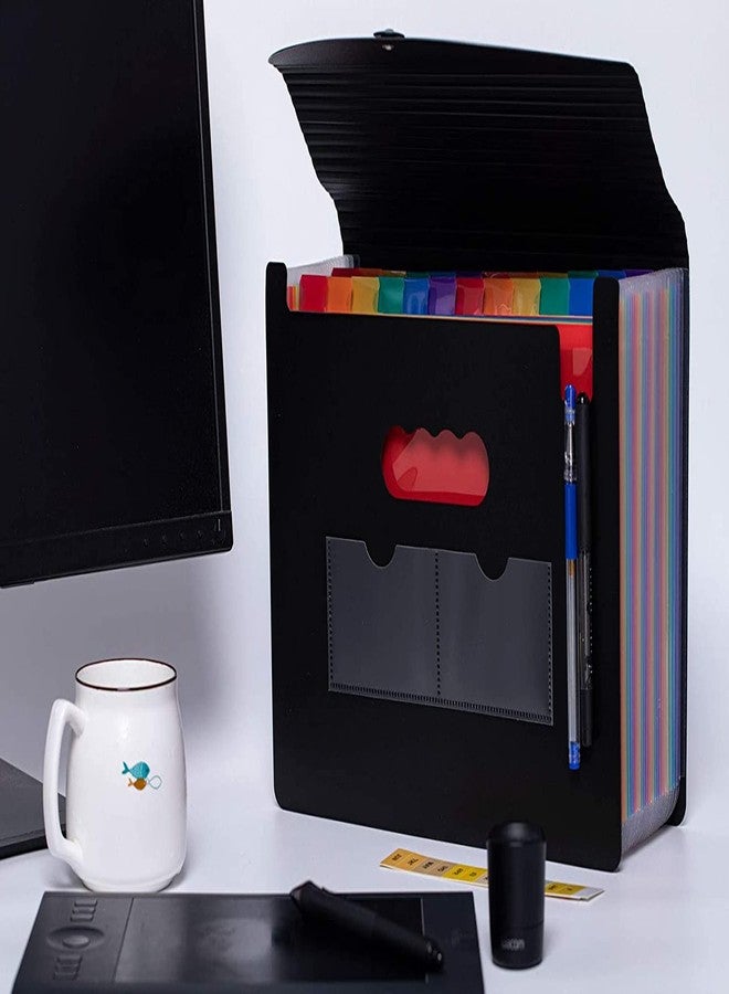 MEZON حافظة ملفات قابلة للتوسيع من ميزون، ٢٤ جيبًا | منظم مستندات أكورديون بحجم A4 وحجم الرسائل مع ملصقات ملونة | صندوق ملفات بلاستيكي محمول للشهادات والفواتير والإيصالات، للمكتب والمدرسة والمنزل - Image 4