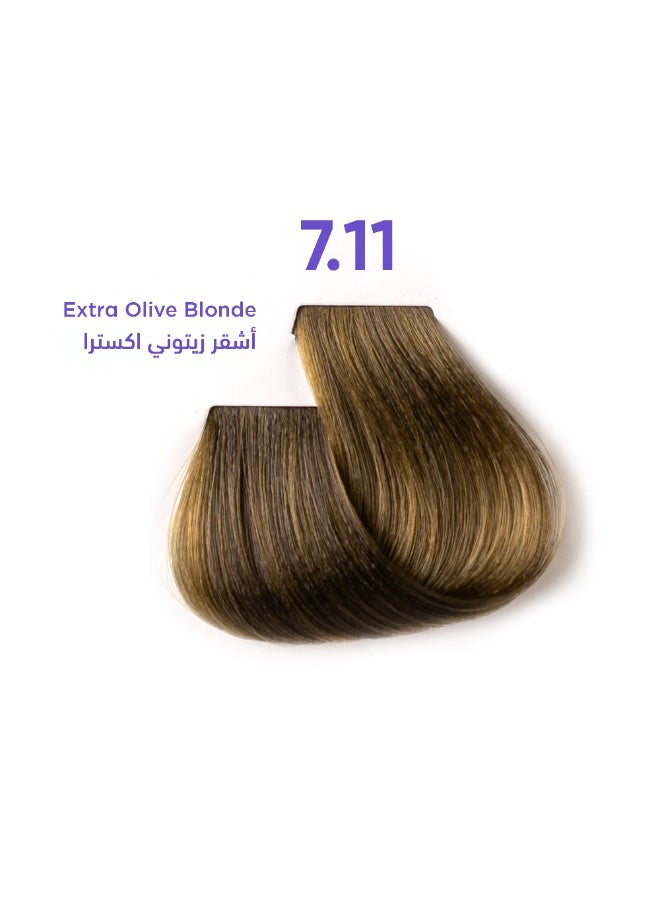 1B Hair Color Cream #7.11 Extra Olive Blonde – Permanent Double Ash Blonde Hair Dye with Tyrosine Complex | Anti-Brass & Anti-Red | 100ml | Long-Lasting Cool-Toned Color for Medium Blonde Hair - Image 1