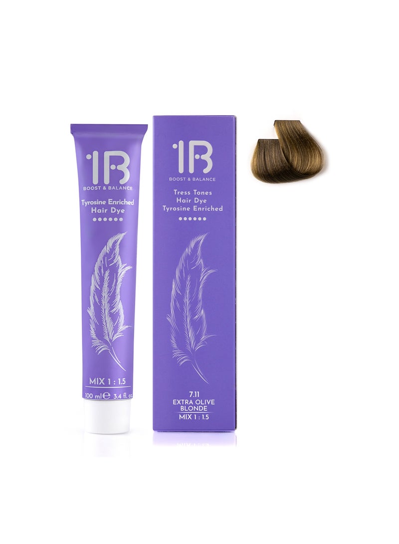 1B Hair Color Cream #7.11 Extra Olive Blonde – Permanent Double Ash Blonde Hair Dye with Tyrosine Complex | Anti-Brass & Anti-Red | 100ml | Long-Lasting Cool-Toned Color for Medium Blonde Hair - Image 2