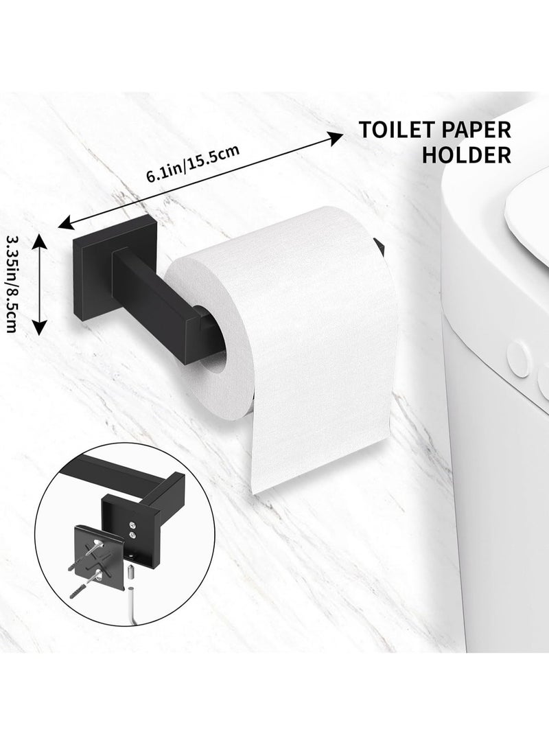Bathroom Accessory Towel Bar Set: 5 Pieces Matte Black Bathroom Hardware Square SUS304 Stainless Steel - Wall Mounted Towel Rack&Toilet Paper Holder&Towel Ring and Robe Hooks - Image 4