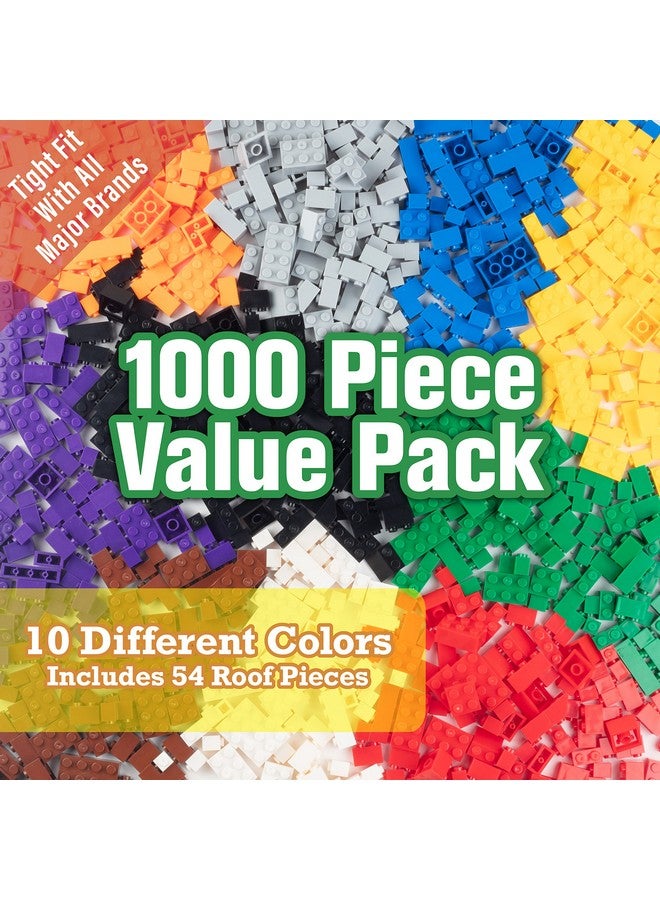 SCS Direct Building Block Bricks Set Of 1000 Pc Bulk Set10 With 54 Roof Pieces Compatible & Tight Fit With All Major Brands Great For Activity Tables Creativity & School Projects  - Image 2
