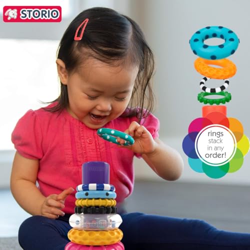 Storio Stacks of Circles Stacking Ring Toy for Babies 6+ Months | 9-Piece Multi-Color STEM Learning | Educational Baby Toy for Fine Motor Skills | Textured Rings with Sound Beads | Montessori Learning - Image 2