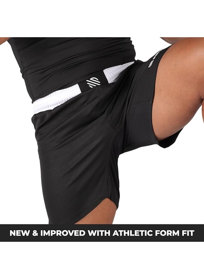 Sanabul BJJ & MMA Fight Shorts for Men | 4-Way Stretch, Reinforced Stitching, No-Gi Grappling & Kickboxing Training Shorts | Black/White - Image 3