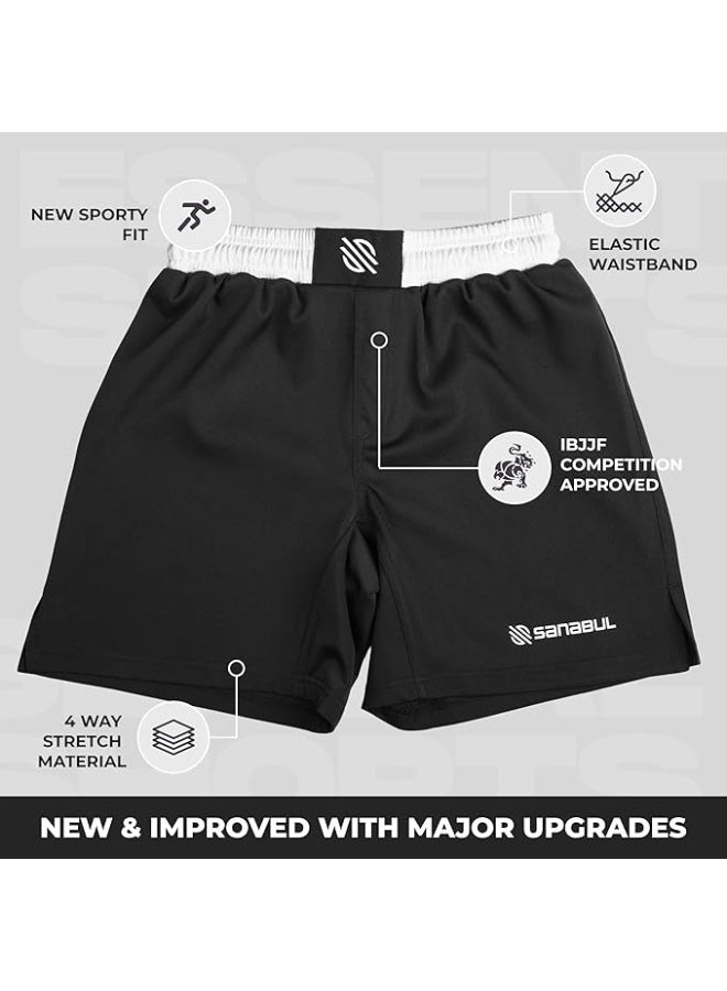 Sanabul BJJ & MMA Fight Shorts for Men | 4-Way Stretch, Reinforced Stitching, No-Gi Grappling & Kickboxing Training Shorts | Black/White - Image 5