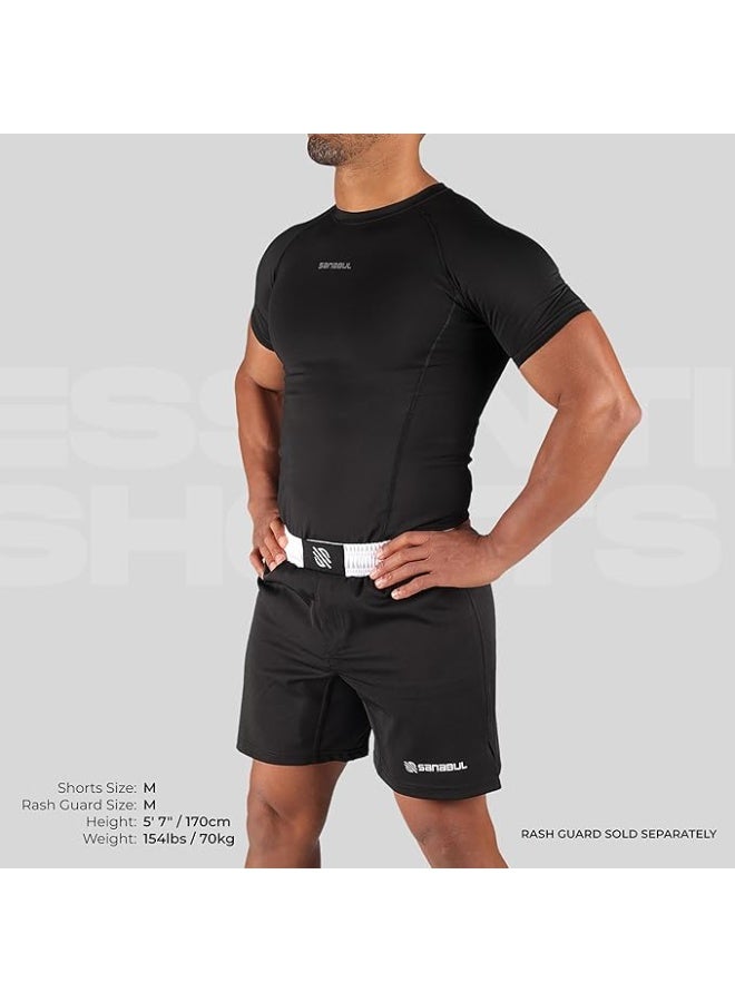 Sanabul BJJ & MMA Fight Shorts for Men | 4-Way Stretch, Reinforced Stitching, No-Gi Grappling & Kickboxing Training Shorts | Black/White - Image 4