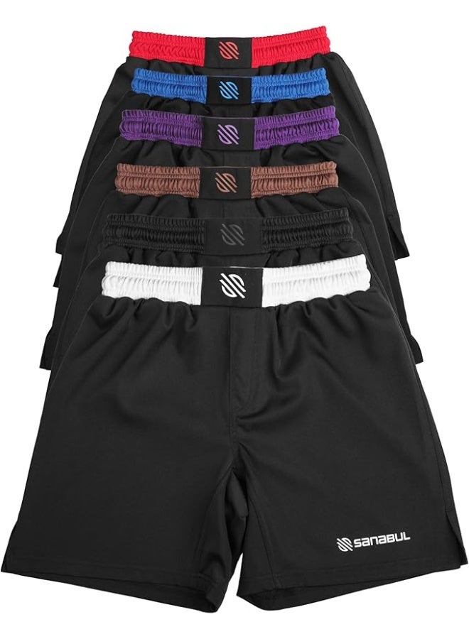 Sanabul BJJ & MMA Fight Shorts for Men | 4-Way Stretch, Reinforced Stitching, No-Gi Grappling & Kickboxing Training Shorts | Black/White - Image 1