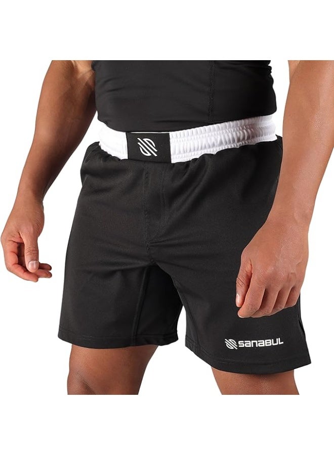 Sanabul BJJ & MMA Fight Shorts for Men | 4-Way Stretch, Reinforced Stitching, No-Gi Grappling & Kickboxing Training Shorts | Black/White - Image 2