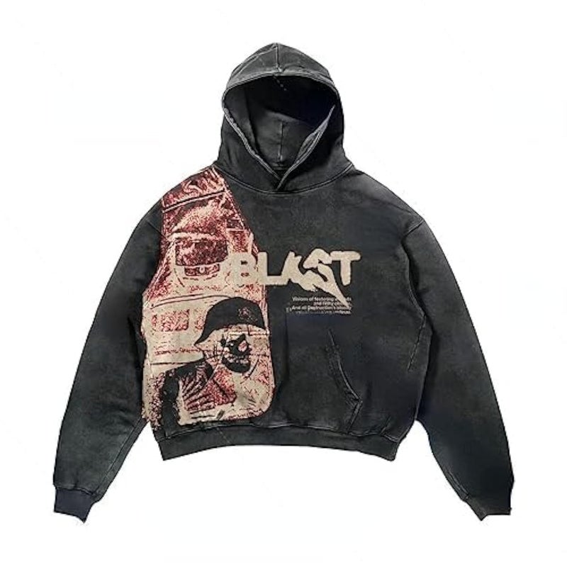 Obenie Retro Y2K Hoodie Gothic Casual Alphabet Blast Print Pattern Skull Fashion Hoodie Men Harajuku Men Clothing (black,L,Large) - Image 1