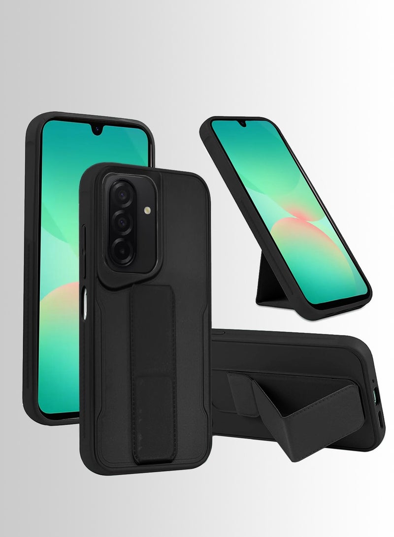 Wtech Samsung Galaxy A26 5G 2025 Hand Grip Foldable Magnetic Kickstand Wrist Strap Finger Grip With Built-In Iron Case Cover - Black - Image 1