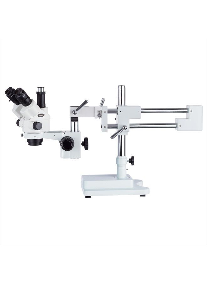 AmScope SM-4NTP 7X-45X Simul-Focal Stereo Lockable Zoom Microscope on Dual Arm Boom Stand  - Image 1