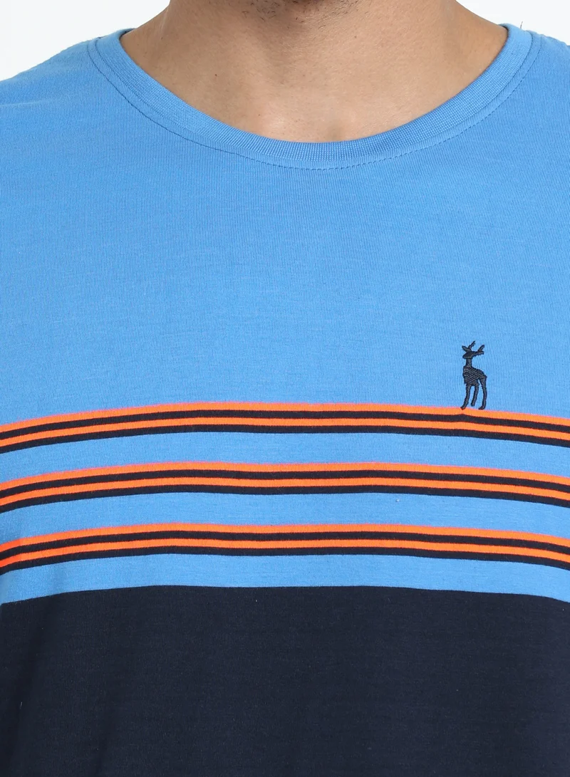 victor and jane Men's Cotton Pyjama Sets with Round Neck T-shirt in Blue and Grey long pants