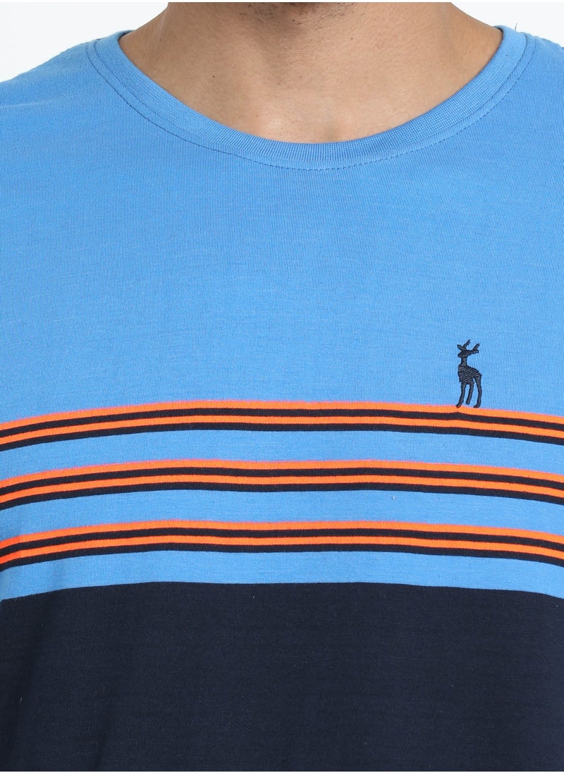 victor and jane Men's Cotton Pyjama Sets with Round Neck T-shirt in Blue and Grey long pants  - Image 5