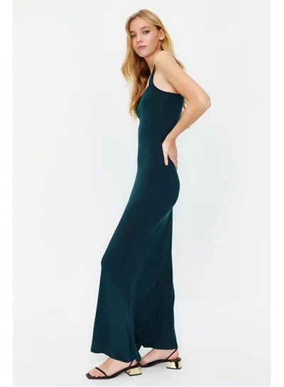 صفقة trendyol Emerald Green Fitted Strap Maxi Flexible Knitted Pencil Dress على Noon EG