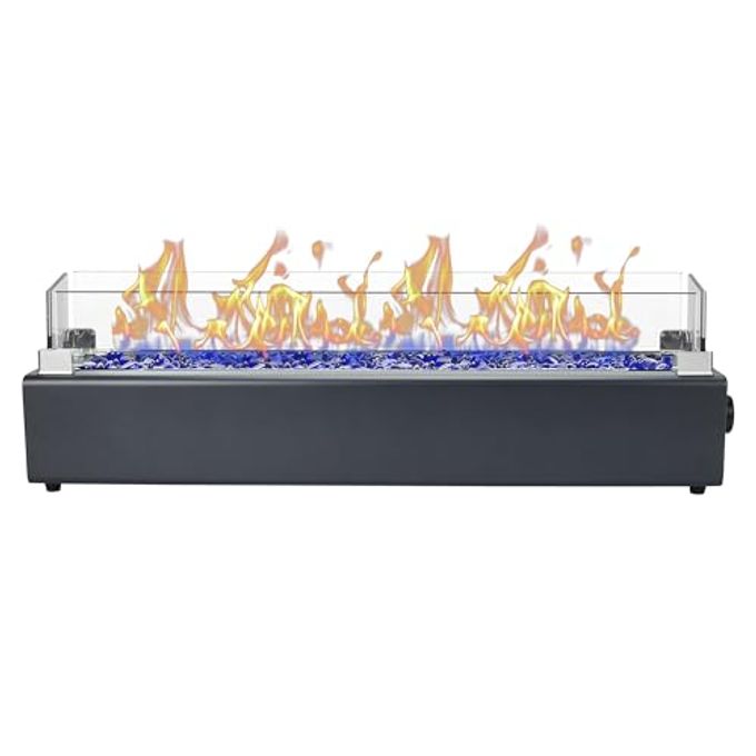 BAIDE HOME 28-Inch Table Top Propane Fire Pit, 40,000 Btu Tabletop Firepit For Patio, Outdoor Portable Rectangular Fire Bowl W/Wind Glass Shield, Glass Rocks Carbon Gray - Image 4