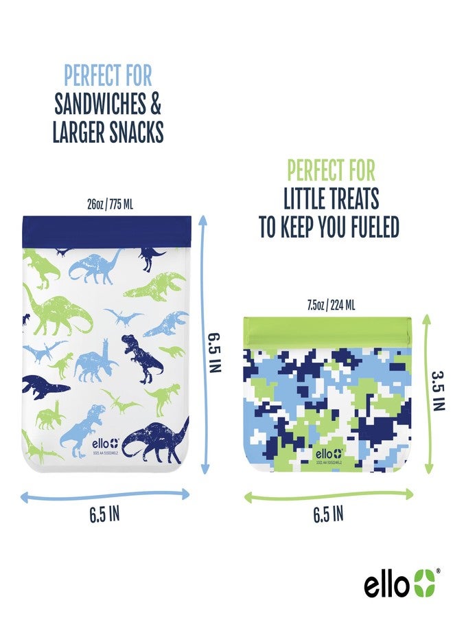 Ello 4 Pack Reusable Food Storage Bags, Resealable BPA-Free, Food-Safe PEVA, Feezer Safe and Leak-Proof, Camo and Dino - Image 5