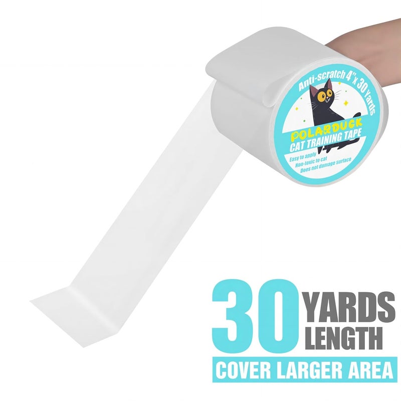 Polarduck Anti Cat Scratch Tape: 4 inches x 30 Yards Cat Training Tape 100% Transparent Clear Double Sided Cat Scratch Deterrent Tape Furniture Protector for Couch, Carpet, Doors, Pet & Kid Safe - Image 4