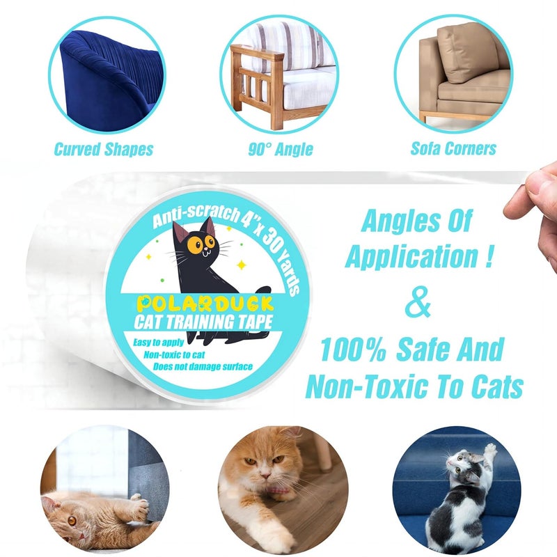 Polarduck Anti Cat Scratch Tape: 4 inches x 30 Yards Cat Training Tape 100% Transparent Clear Double Sided Cat Scratch Deterrent Tape Furniture Protector for Couch, Carpet, Doors, Pet & Kid Safe - Image 3