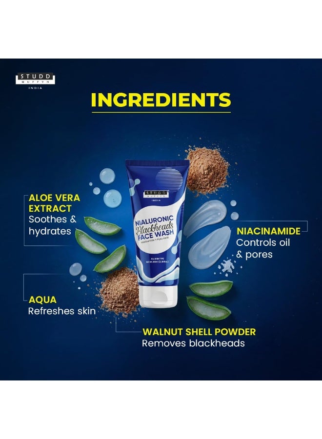 Studd Muffyn | Nialuronic Blackheads Face Wash | Deep Cleansing, Hydrating & Gentle Exfoliating Face Cleanser | With Aloe Vera | Suitable for All Skin Types | 100ml - Image 3