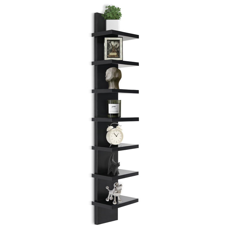 Homaterial 7 Tier Vertical Wall Shelf for Room Decor - Floating Shelves for Wall, Makeup Vanity, Perfect Display Storage for Small Spaces, Black Decorative Shelves - Image 1