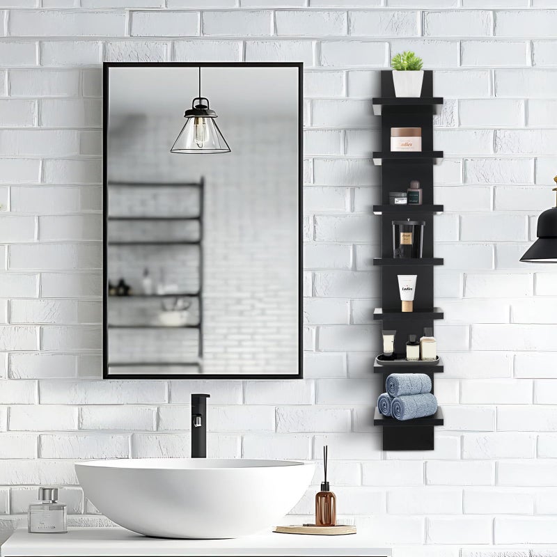 Homaterial 7 Tier Vertical Wall Shelf for Room Decor - Floating Shelves for Wall, Makeup Vanity, Perfect Display Storage for Small Spaces, Black Decorative Shelves - Image 4