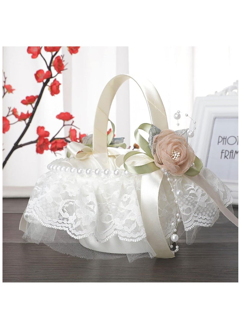 سلة زهور للفتيات لحفل الزفاف، سلة زهور من الدانتيل الأبيض لتزيين حفل الزفاف - Image 2