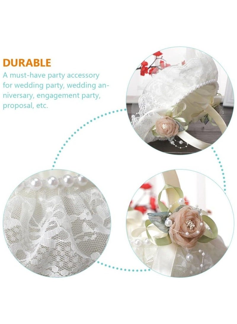 سلة زهور للفتيات لحفل الزفاف، سلة زهور من الدانتيل الأبيض لتزيين حفل الزفاف - Image 3