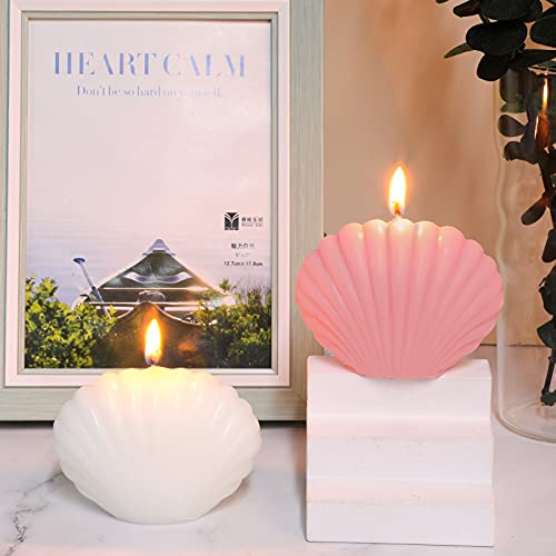 Nuanchu 2 Pieces Seashell Scented Candles Aesthetic Trendy Candles Hand Poured Soy Wax Handmade Freesia Seashell Shape for Danish Pastel Room Decor, White, Pink(Cute Style) - Image 4