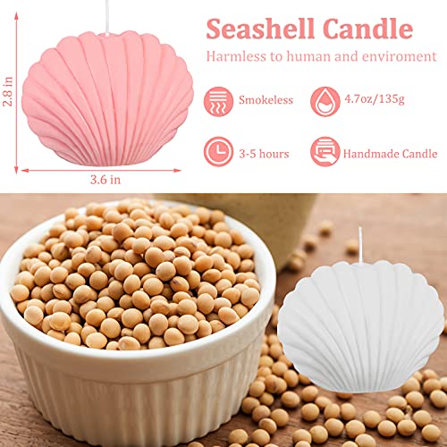 Nuanchu 2 Pieces Seashell Scented Candles Aesthetic Trendy Candles Hand Poured Soy Wax Handmade Freesia Seashell Shape for Danish Pastel Room Decor, White, Pink(Cute Style) - Image 2