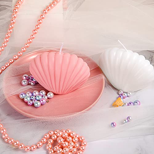 Nuanchu 2 Pieces Seashell Scented Candles Aesthetic Trendy Candles Hand Poured Soy Wax Handmade Freesia Seashell Shape for Danish Pastel Room Decor, White, Pink(Cute Style) - Image 3