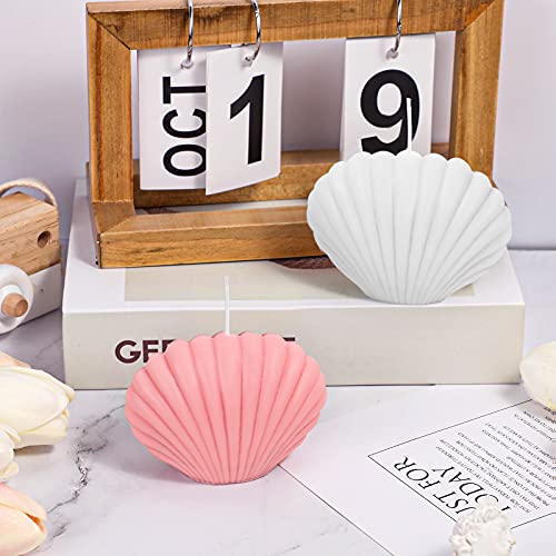 Nuanchu 2 Pieces Seashell Scented Candles Aesthetic Trendy Candles Hand Poured Soy Wax Handmade Freesia Seashell Shape for Danish Pastel Room Decor, White, Pink(Cute Style) - Image 5