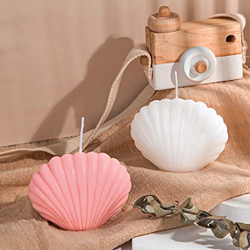 Nuanchu 2 Pieces Seashell Scented Candles Aesthetic Trendy Candles Hand Poured Soy Wax Handmade Freesia Seashell Shape for Danish Pastel Room Decor, White, Pink(Cute Style) - Image 1