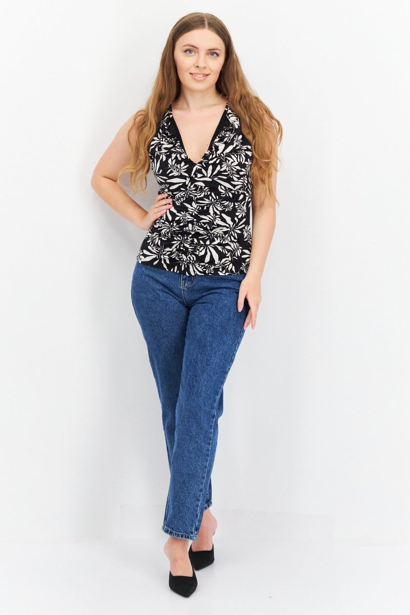 INC Women Round Neck Sleeveless Floral Print Top, Black - Image 3