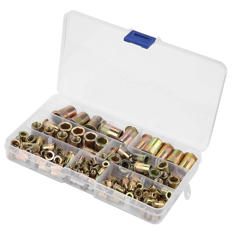 klarako Rivet Nut, 150pcs Carbon Steel Flat Head Threaded M3 M4 M5 M6 M8 M10 M12 Insert Rivet Nut for Steel Plastic and Fiberglass,ect 。 - Image 5