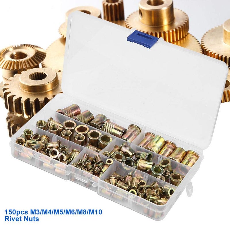 klarako Rivet Nut, 150pcs Carbon Steel Flat Head Threaded M3 M4 M5 M6 M8 M10 M12 Insert Rivet Nut for Steel Plastic and Fiberglass,ect 。 - Image 3