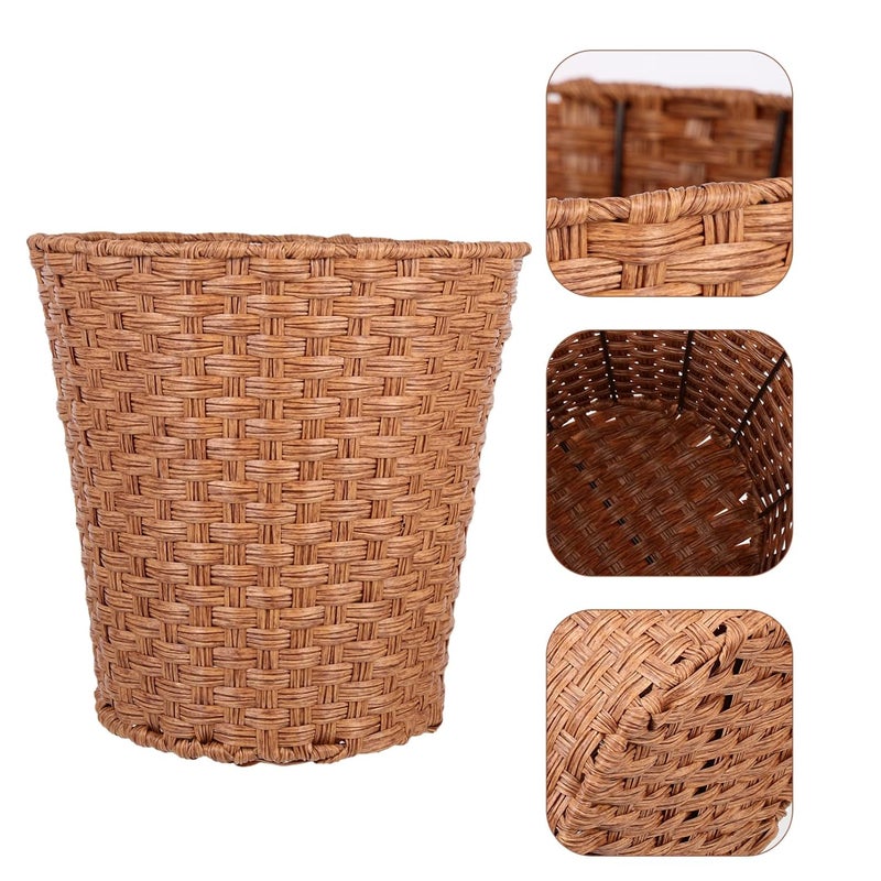 woobles Woven Trash Basket Wastepaper Basket with Handles Wicker Woven Trash Can Garbage Container Bin Clothes Basket for Bedroom Bathroom Utility Rooms Light Brown Light Brown - Image 4
