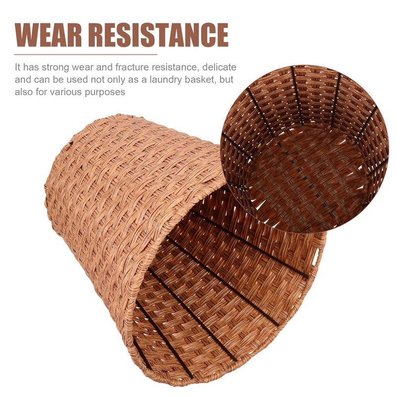 woobles Woven Trash Basket Wastepaper Basket with Handles Wicker Woven Trash Can Garbage Container Bin Clothes Basket for Bedroom Bathroom Utility Rooms Light Brown Light Brown - Image 2